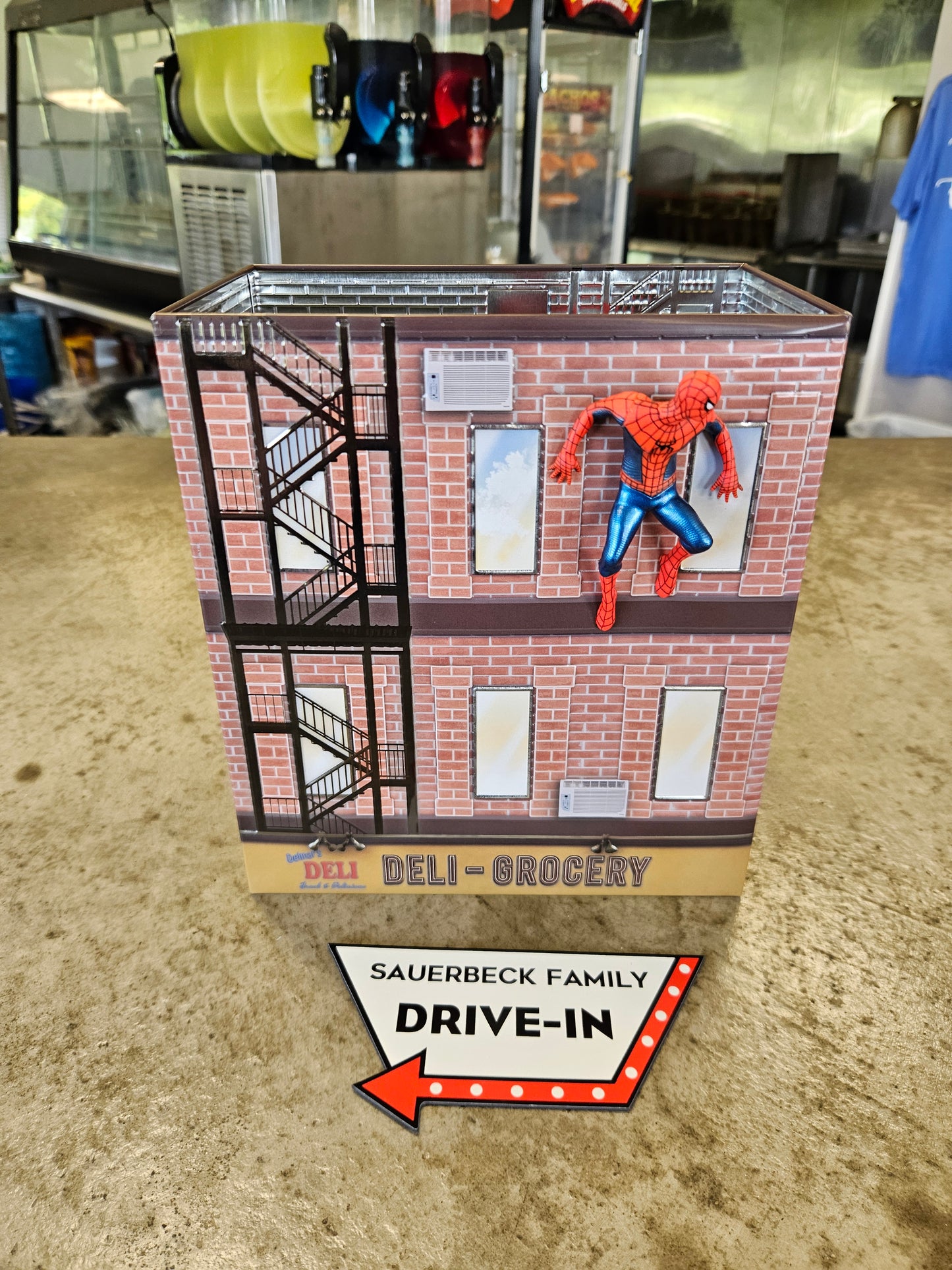 Spider-Man Brand New Day Deli Building 130oz Metal Popcorn Bucket IN HAND 2026