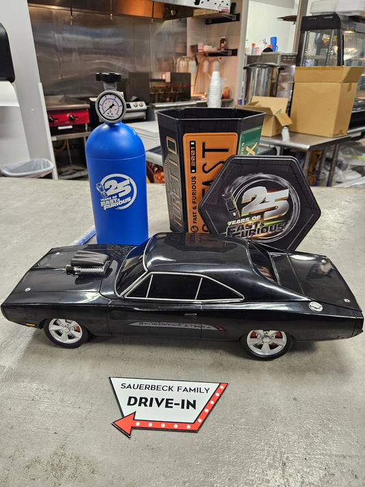Fast and Furious 25th Anniv SET OF 3!  Charger, Nitrous and Hexagon Tin Popcorn and Drink