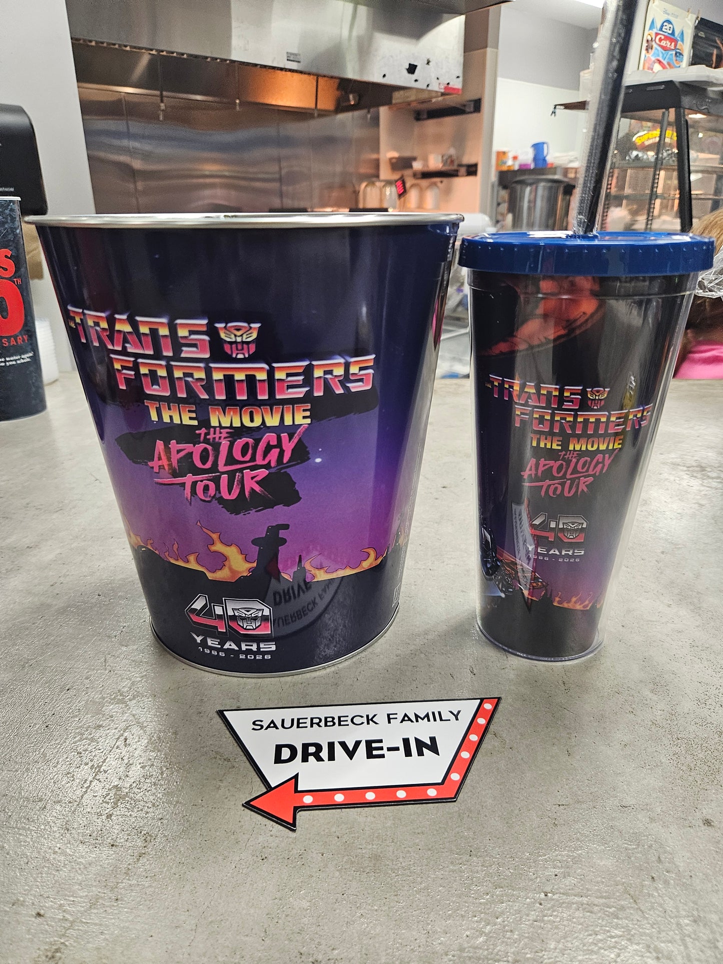 Transformers Apology Tour Metal Popcorn Bucket AND Cup Lid Straw - 2026