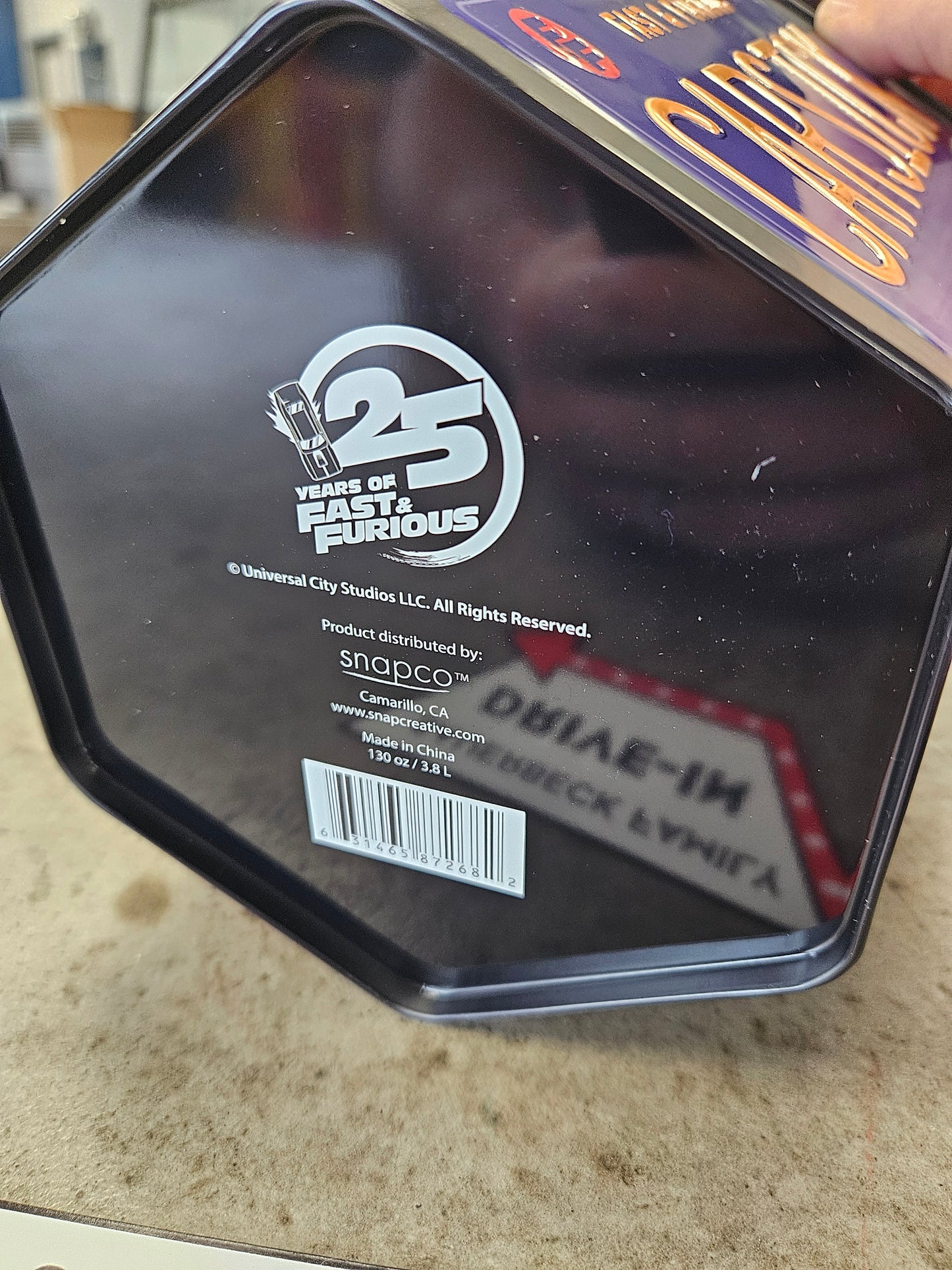 Fast and Furious 25th Anniv Hexagon Tin with Lid Popcorn Tin Bucket