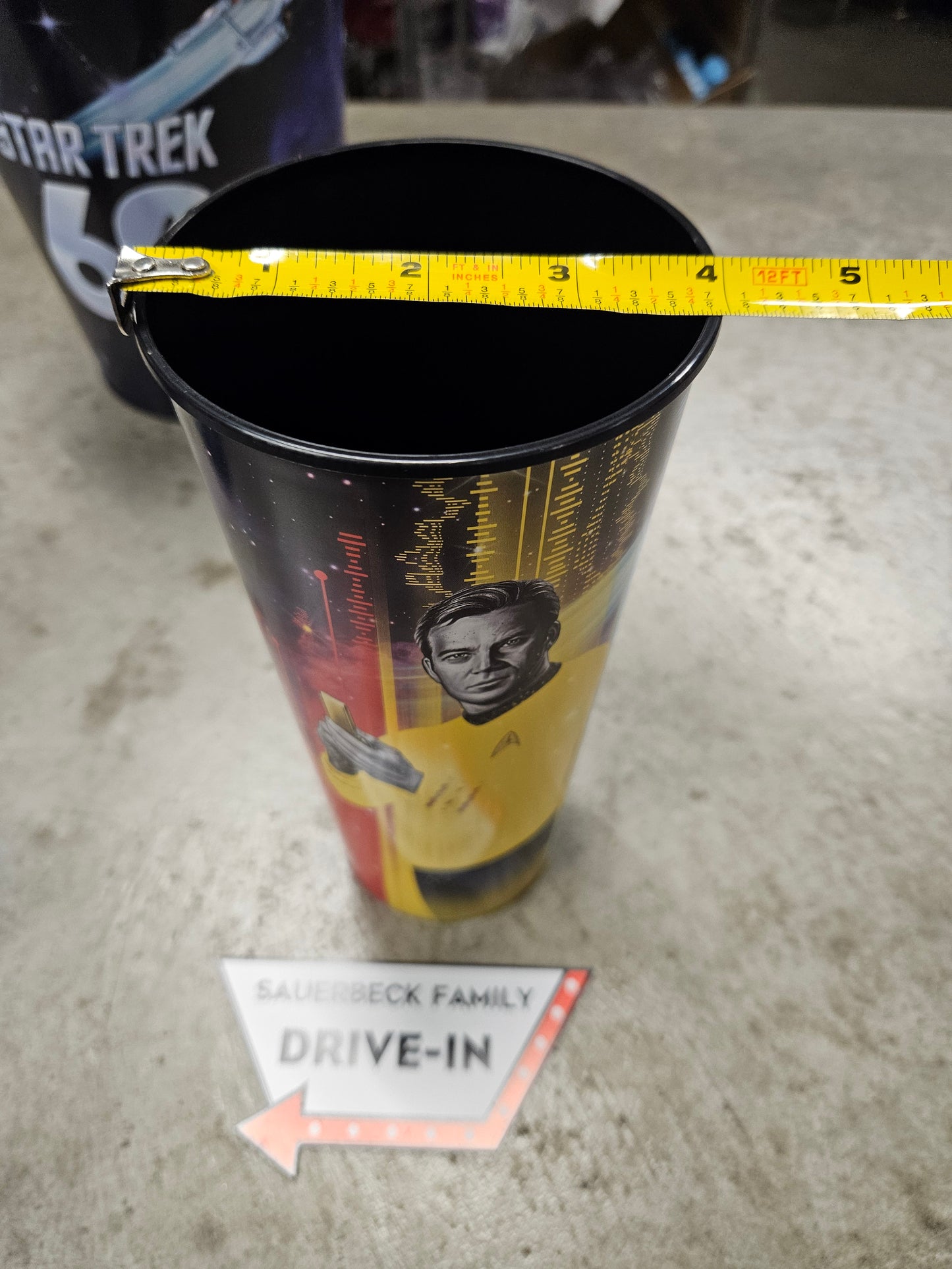 Star Trek 60th Anniversary 130oz Metal Popcorn Bucket AND 2 Plastic Cups IN HAND 2026 Set of 3
