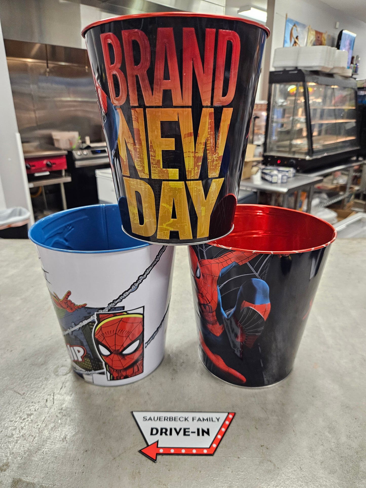 NEW! Set of 3 Spider-Man Brand New Day 130oz Metal Popcorn Bucket Set of 3 IN HAND 2026
