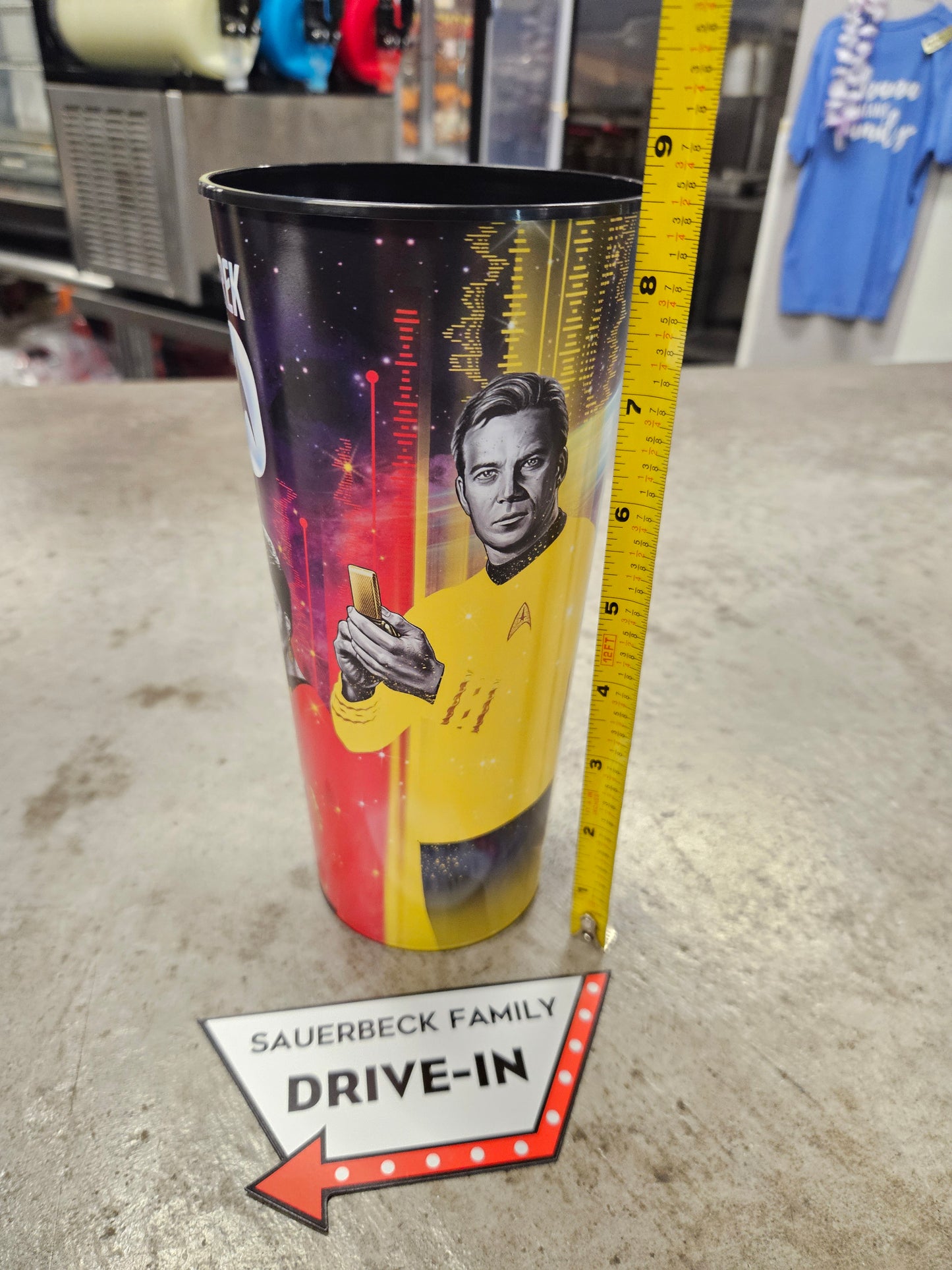 Star Trek 60th Anniversary 130oz Metal Popcorn Bucket AND 2 Plastic Cups IN HAND 2026 Set of 3