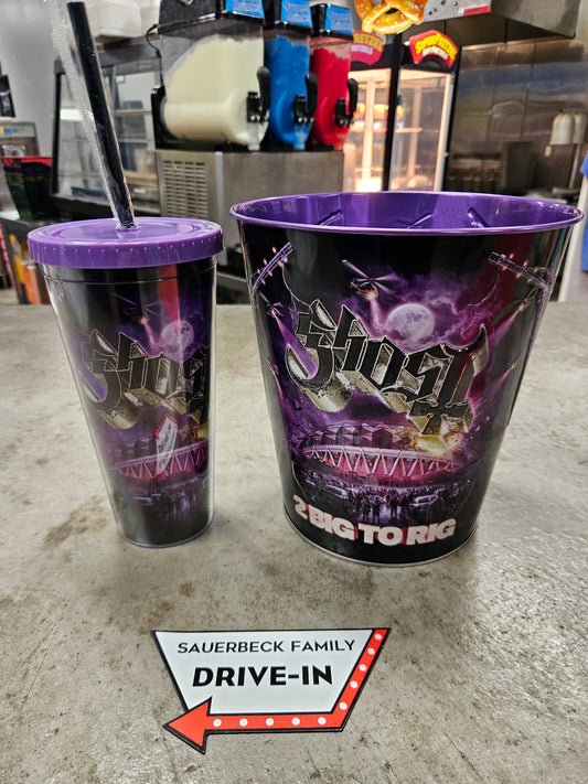 GHOST 2 Big To Rig Metal Popcorn Bucket AND Cup Lid Straw - 2026