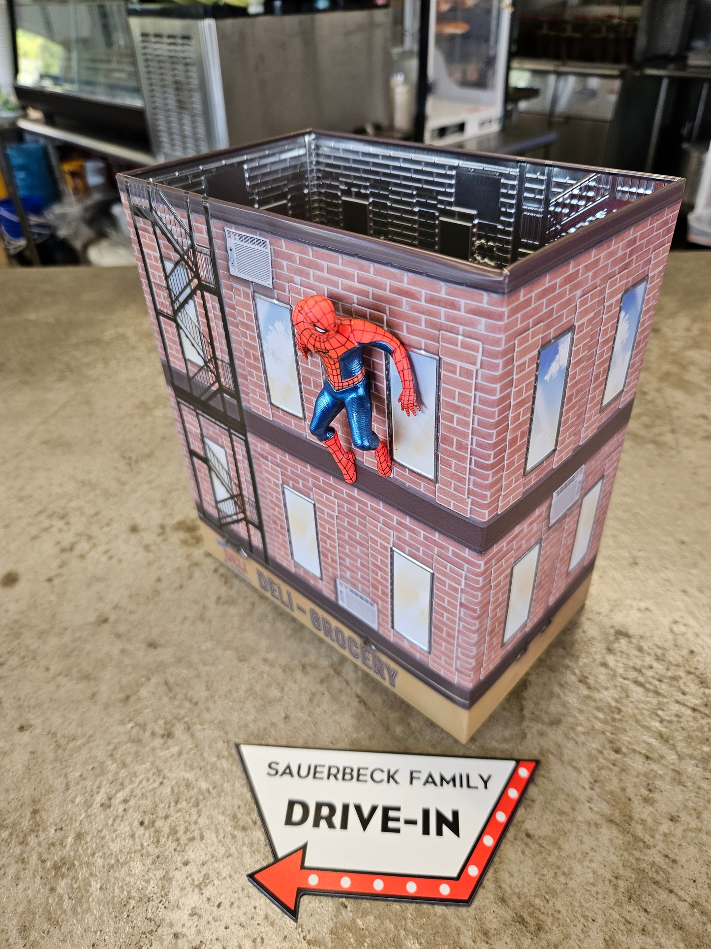 Spider-Man Brand New Day Deli Building 130oz Metal Popcorn Bucket IN HAND 2026
