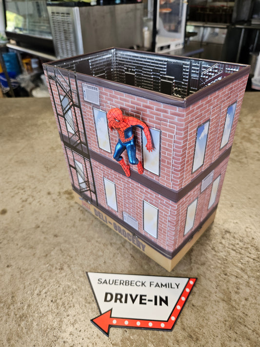 Spider-Man Brand New Day Deli Building 130oz Metal Popcorn Bucket IN HAND 2026