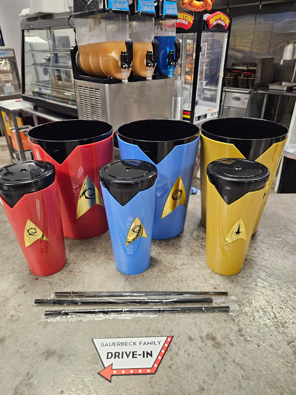 Star Trek SET of 6 - Uniform Popcorn Buckets AND Cups 60th Anniv IN HAND 2026