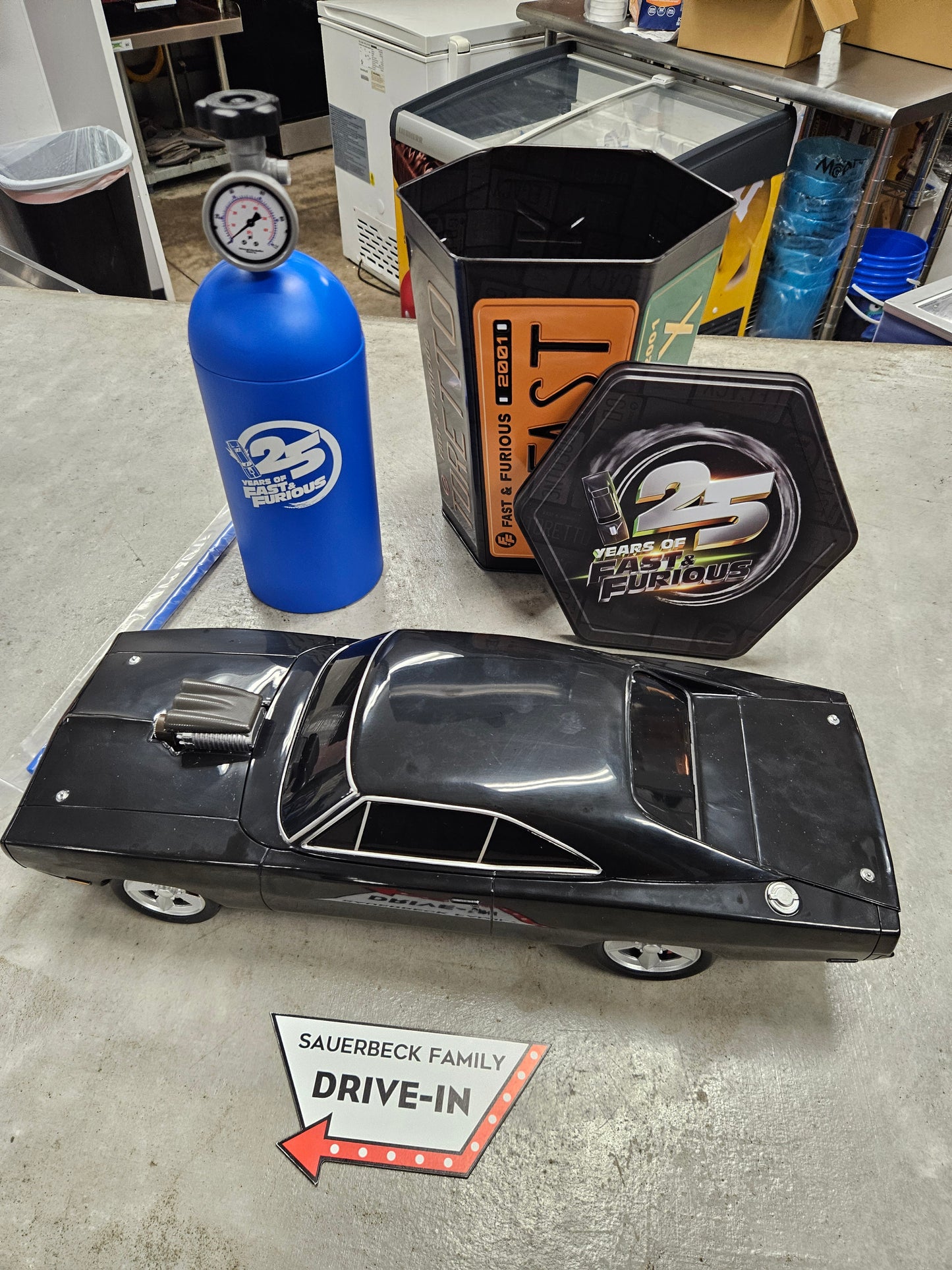 Fast and Furious 25th Anniv SET OF 3!  Charger, Nitrous and Hexagon Tin Popcorn and Drink