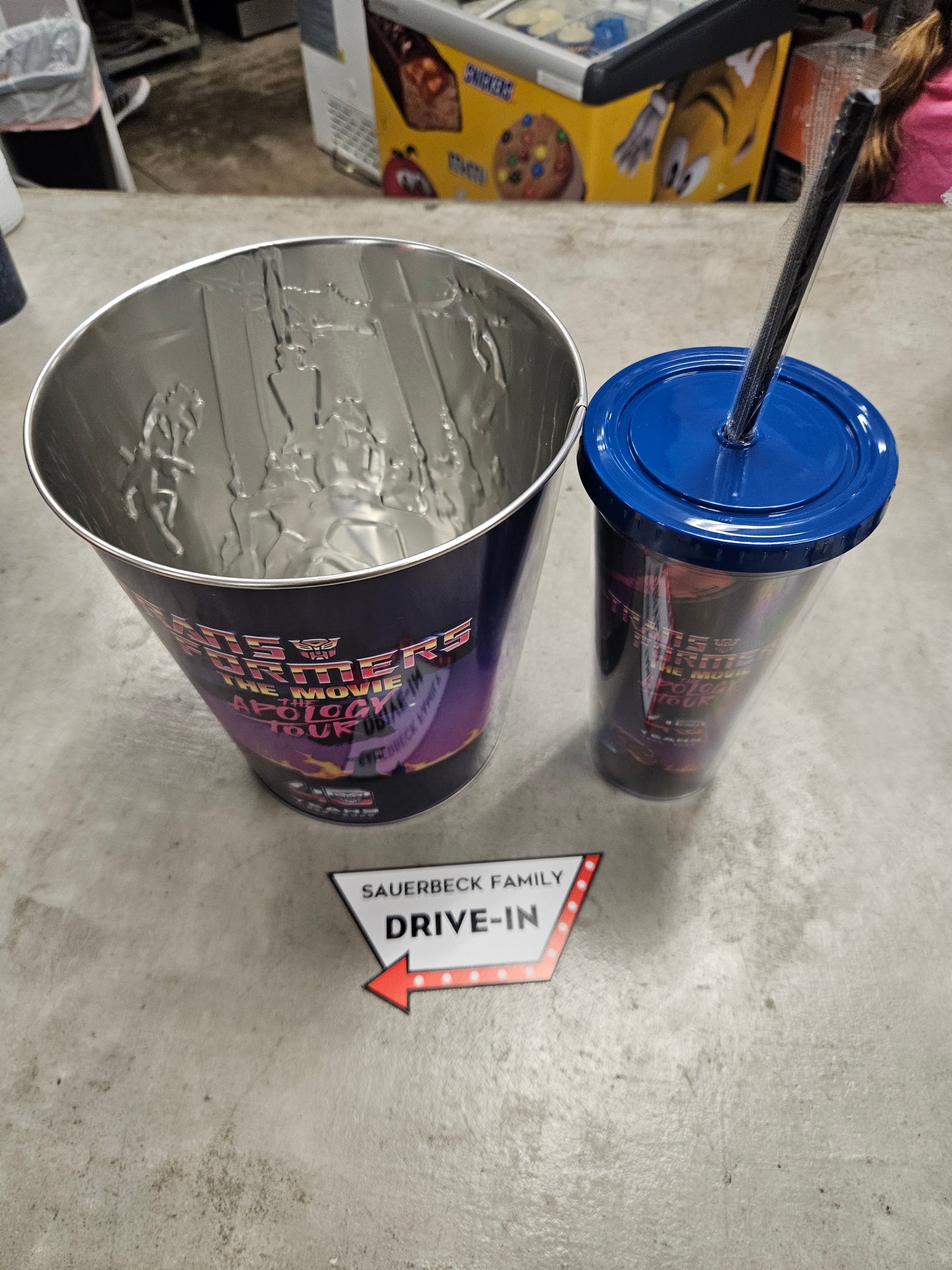 Transformers Apology Tour Metal Popcorn Bucket AND Cup Lid Straw - 2026