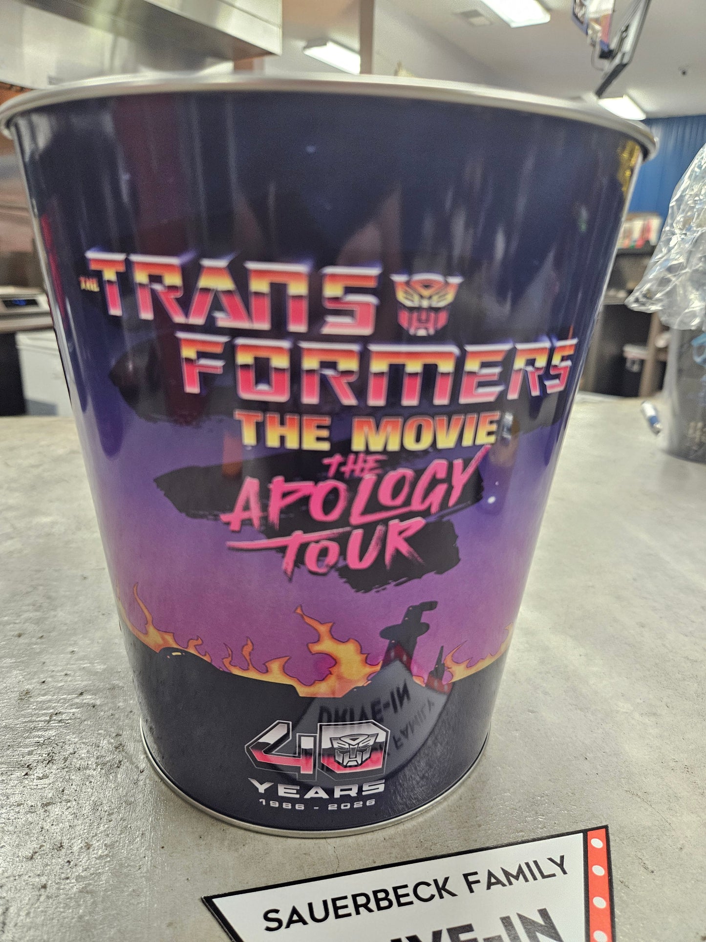Transformers Apology Tour Metal Popcorn Bucket AND Cup Lid Straw - 2026